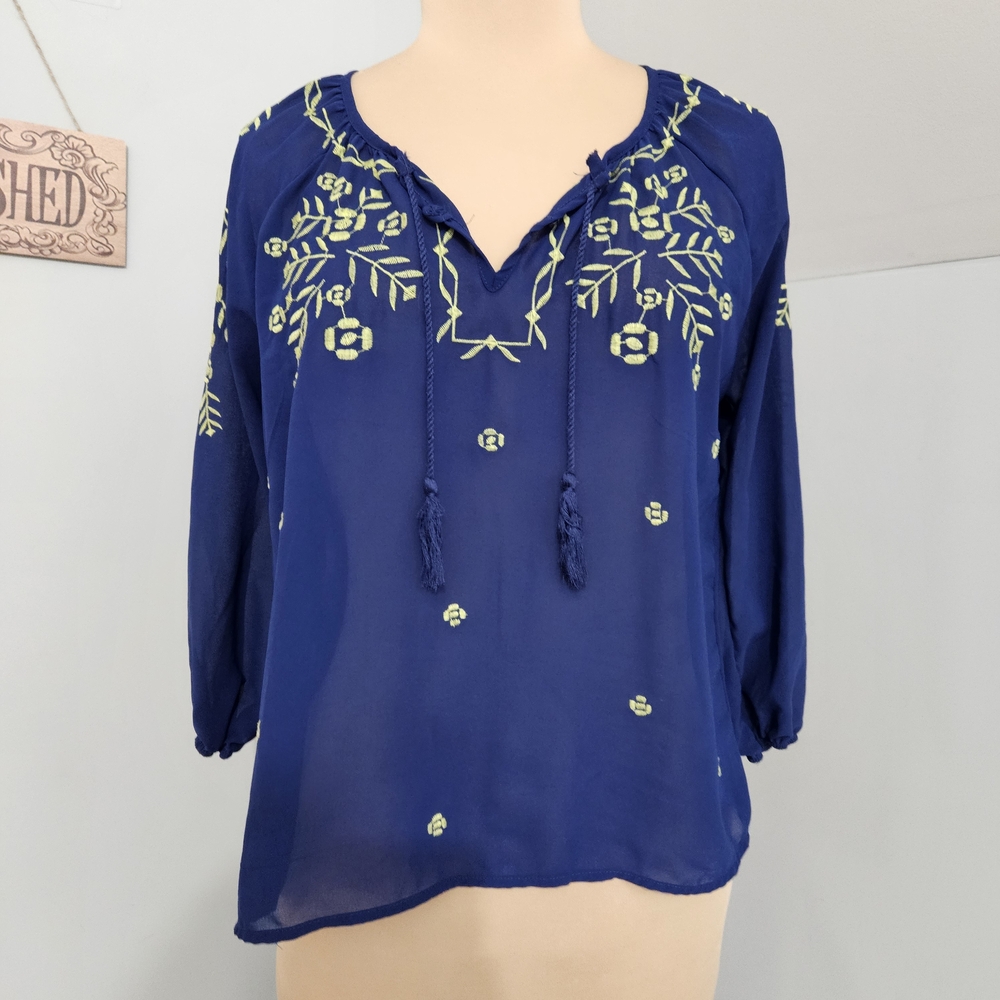 Embroidered Peasant Blouse XL Boho Floral Lightweight Top Boho‎ Rue 21 Hippie